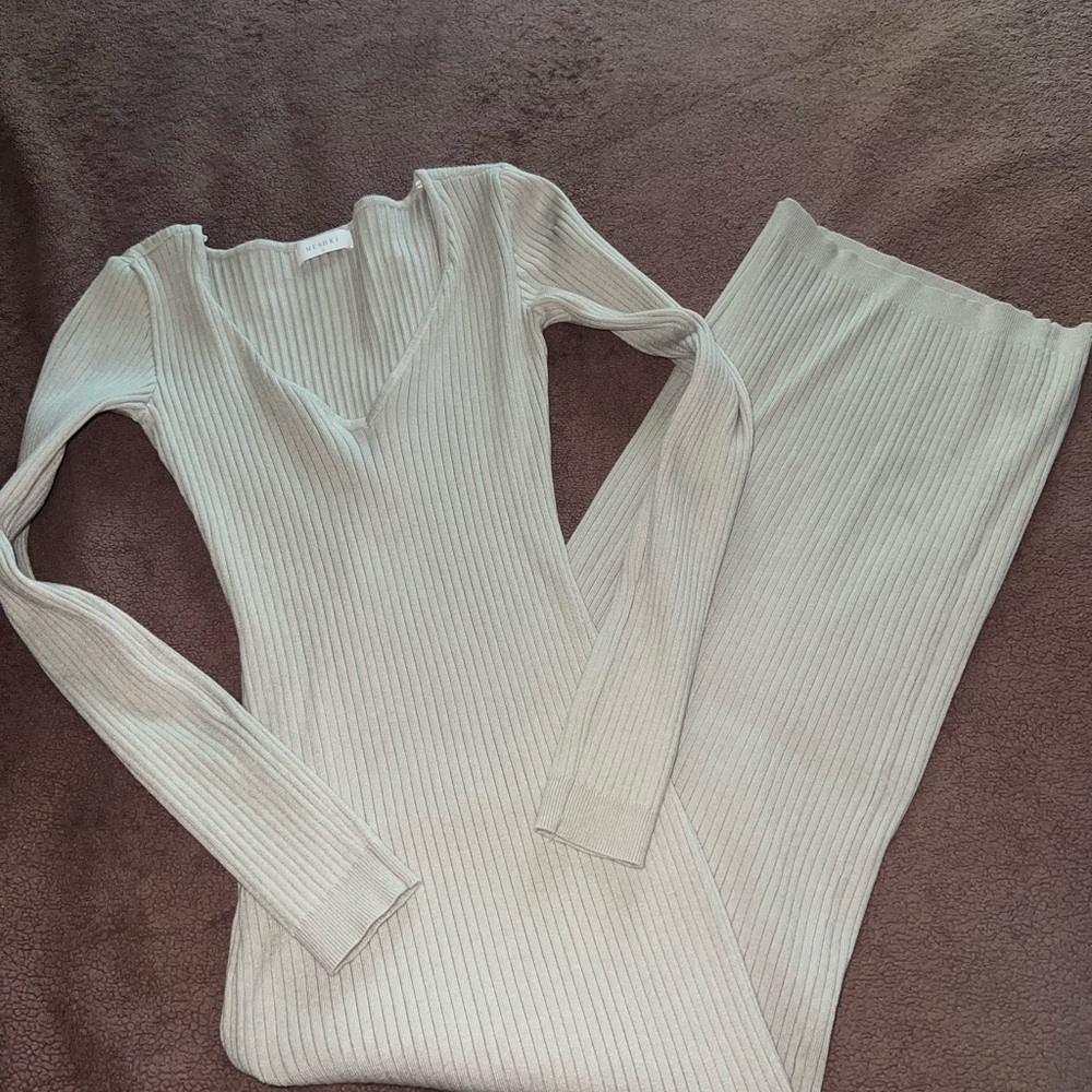 Meshki Ribbed Knit V-Neck Sweater Dress